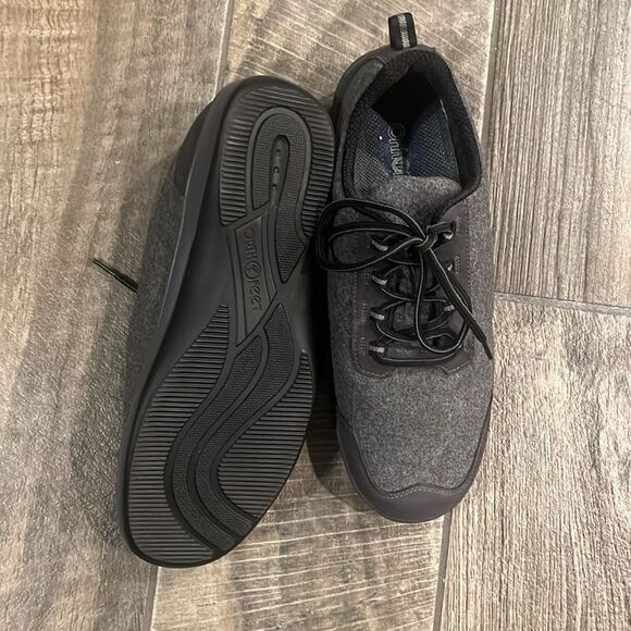 Orthofeet grey & black lace up textile oxfords - Picture 3 of 5